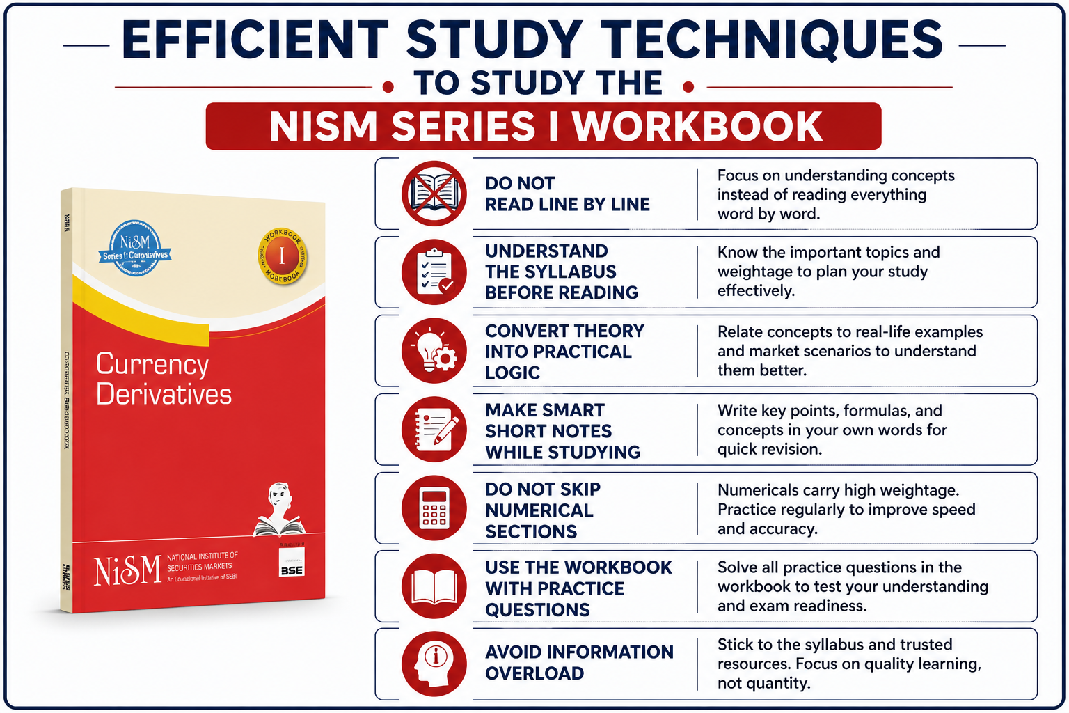 Efficient Study Techniques to study the NISM Series I workbook Infographic